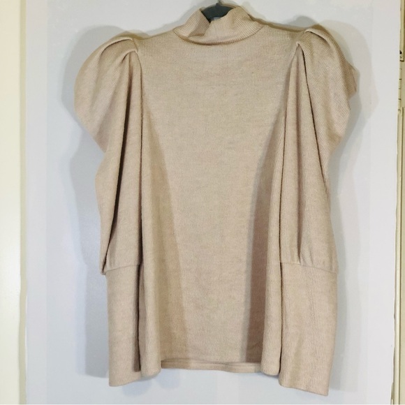 Express RIBBED PUFF SLEEVE MOCK NECK TOP IN CLOUD CREAM Size Large - Picture 3 of 13